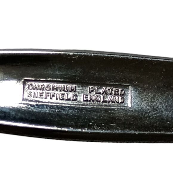 Sheffield Glass Server Plate Set Chrome Fork Holder Vintage Seafood Appetizers. - Picture 4 of 16